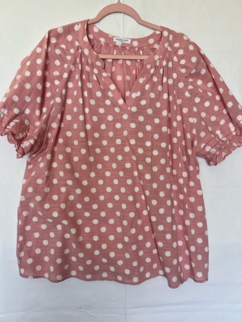 Chic Soul Rose Pink Polka Dot V-Neck Blouse